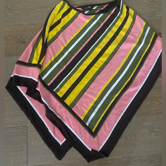 New BCBG MaxAzria Vintage 90s Retro Pink Brown Striped Knit Poncho Sweater L - Picture 1 of 4